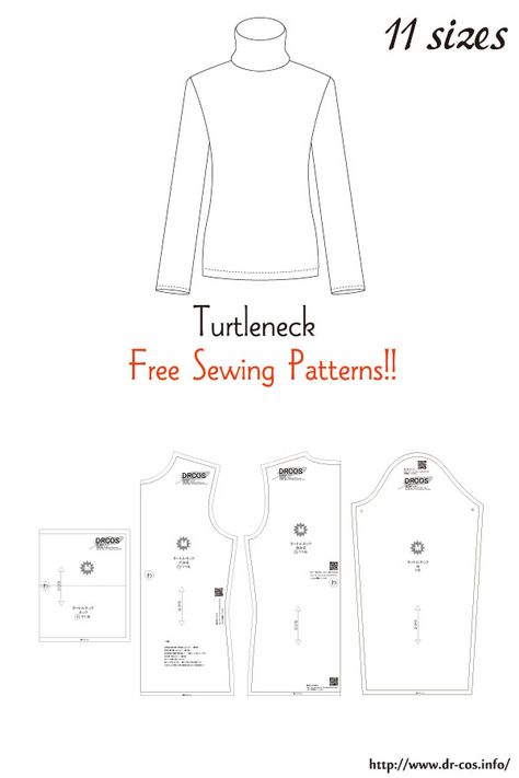 This is the pattern of a Turtleneck. cm size(A4 size) Children's-100,120,140/Ladies'-S,M,L,LL/Men's-S,M,L,LL Sewing Patterns Turtleneck, Turtleneck Shirt Pattern, How To Sew A Turtleneck, Free Long Sleeve Shirt Patterns, Turtleneck Sewing Pattern, Sewing Pattern For Men, Pola Blus, Turtleneck Pattern, Pattern Turtleneck