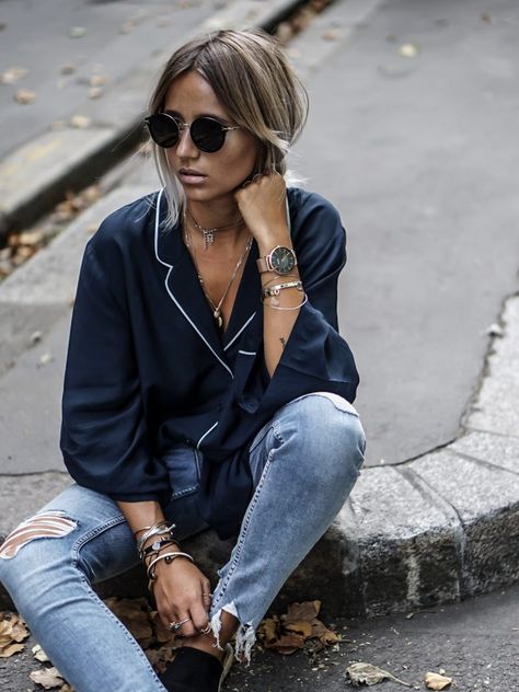 Pyjama Shirt Outfit, Pyjama Trend, Black Round Sunglasses, Outfit Trends, Pajama Shirt, Edgy Outfits, Pajama Top, Summer Trends, Mode Inspiration