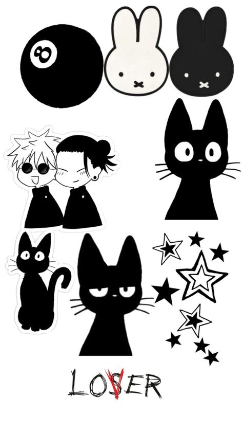 Stickers Drawing Ideas, Black And White Stickers Aesthetic, Drawing Ideas Y2k, Pixel Drawing Ideas, Space Bunny, Drawing Ideas Easy Doodles, Space Bunnies, Y2k Stickers, Drawing Ideas Easy