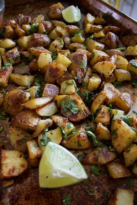 Mexican Potatoes, Korean Fried Chicken Recipe, Cilantro Recipes, Roasted Potato Recipes, Potato Dishes, Cilantro Lime, Side Recipes, Roasted Potatoes, Cooking Dinner