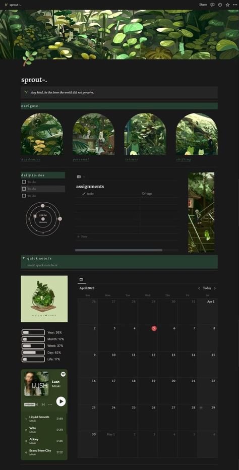 notion template ideas aesthetic Earthy Notion, Dark Notion Aesthetic, Notion Phone Template, Notion Template Ideas Dark, Free Aesthetic Notion Template, Notion Header Aesthetic Study, Study Aesthetic Header, Study Aesthetic Green, Notion Green Aesthetic