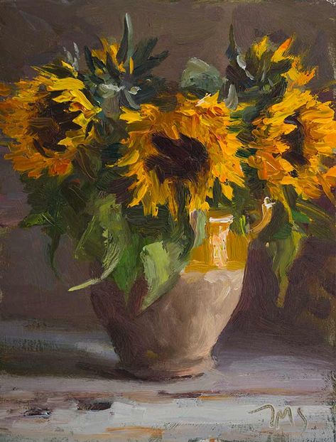 Paintings Sunflowers, Still Life Flowers, Sunflower Art, Sunflower Painting, Daily Painting, Paintings I Love, Oil Painting Flowers, Painting Still Life, Flower Art Painting