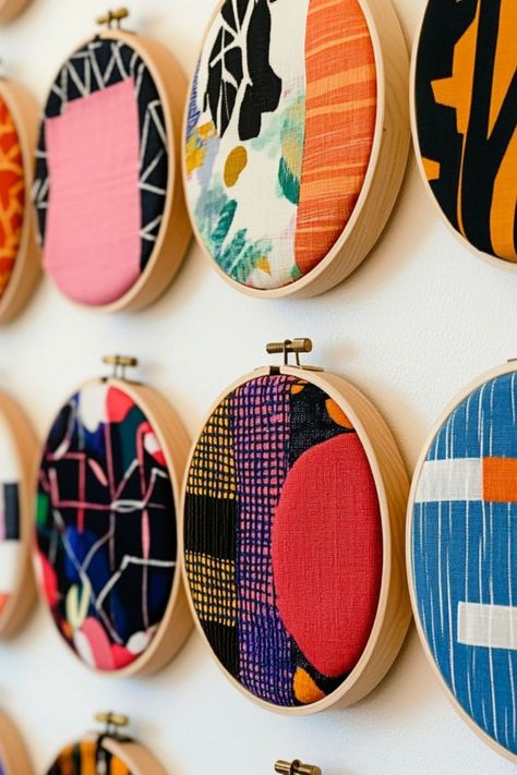 Get creative with DIY fabric wall art using embroidery hoops! An easy way to add color and texture to your walls. #DIYWallArt #EmbroideryHoops #CraftIdeas Embroidery Frame Wall Decor, Diy Fabric Wall Art, Home Decor Embroidery, Embroidery Frame, Embroidery Hoop Wall, Hoop Embroidery, Fabric Wall Art, Frame Wall Decor, Fabric Wall