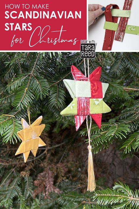 Easy No Sew Fabric Stars for Christmas Scandinavian Star Ornament, Scandinavian Stars, Stars For Christmas, Scandinavian Star, Swedish Christmas Decorations, Scandinavian Christmas Decor, Scandinavian Christmas Ornaments, Diy Christmas Star, Sewn Christmas Ornaments