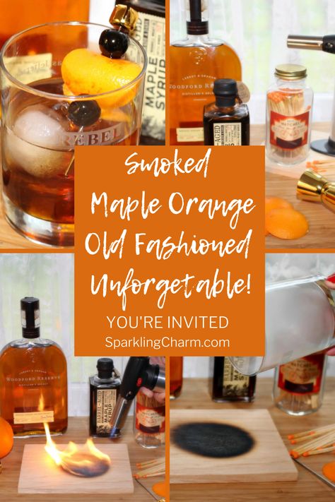 Smoked Maple Orange Old Fashioned. Oh boy is this good. It is perfect for Super Bowl Sunday, Christmas, Father's Day, or to sip by a fire. ...and it is fancy! #superbowlsundaycocktails #fathersdaycocktails Smoked Maple Old Fashioned, Smoked Old Fashioned, Sunday Christmas, Smoked Whiskey, Smoked Cocktails, Super Bowl Sunday, Classic Cocktail, Old Fashioned Recipes, You're Invited