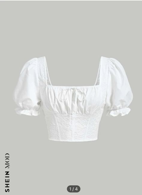 Non Stretch Fabric Tops, White Top Puffy Sleeves, White Top Short Sleeve, Shein White Blouse, Simple White Top, White Puff Sleeve Shirt, Cute White Crop Tops, Cute White Blouse, Cute White Tops Blouses