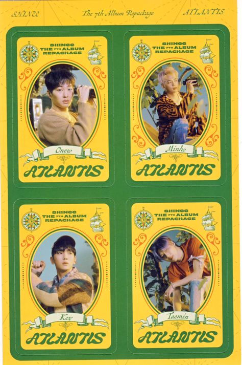 kpop scans: SHINee - Atlantis seventh album repackage adventure version voyage cards + stickers Card Design Kpop, Id Card Design Kpop, Kpop Id Card, Shinee Atlantis, Deans List, Merchandise Kpop, Kpop Scans, Kpop Design, Member Card