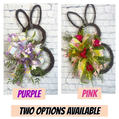 Easter Front Door Decor, Comedy Sketch, Easter Front Door, Bunny Shape, Greenery Flowers, Purple Easter, Easter Door Hanger, Easter Door, Festive Decoration