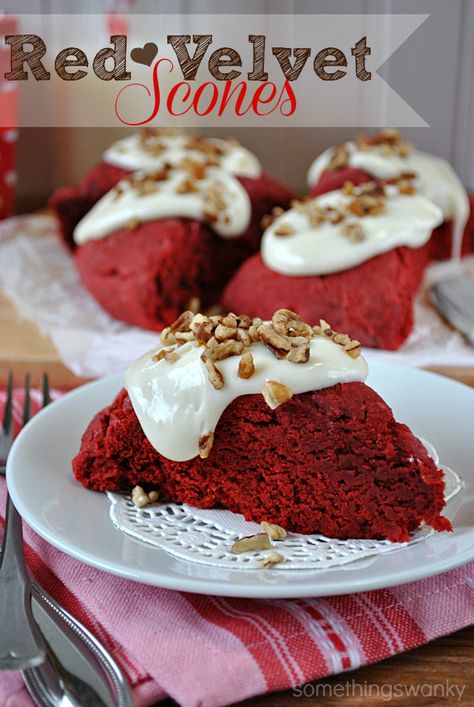 There's never been a more perfect scone! These Red Velvet Scones are easy to make (use a cake mix!), totally fool-proof, soft and moist, and super delicious! #scones #recipe #redvelvet Velvet Desserts, Red Velvet Desserts, Scone Recipe, Red Velvet Cake, Velvet Cake, Sweets Treats, Just Desserts, Scones, Yummy Treats