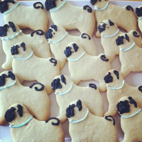 Pug cookies I made this weekend! #pug #pugcookies #pugs Pug Birthday Party Ideas, Pug Cookies, Pug Birthday Party, Puppy Cookies, Pug Party, Pug Cake, Pug Birthday, Perfect Cookies, Fu Dog