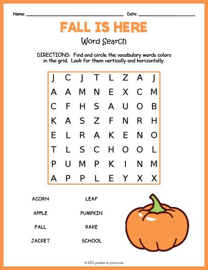 Easy Word Search For Kindergarten, Fall Worksheets For 2nd Grade, Free Homeschool Printables 2nd Grade, Second Grade Fall Activities, Fall Word Search Free Printable, Kids Word Search Free Printable, Fall Word Search For Kids, Word Search For Kindergarten, Fall Crossword