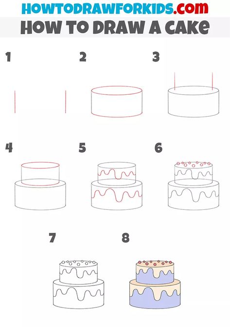 How To Draw Desserts Step By Step, Dessert Drawings Easy, Cake Painting Tutorial Step By Step, Cute Food Drawings Easy Step By Step, How To Draw A Cake Easy, Dessert Painting Easy, Cute Cake Drawing Easy, How To Draw A Cake Step By Step, How To Draw Food Step By Step