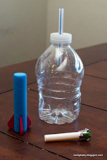 Simple homemade squeezable rocket launcher. Crafts For Boys 6-8, Water Bottle Rocket, Gas Laws, Straw Rocket, Bottle Rocket, Science Camp, Rockets For Kids, Rocket Launcher, Small Water Bottle