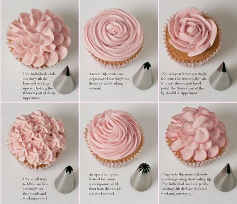 Cake Design Templates, Cute Cupcake Icing Ideas, Cupcake Tip Guide, Natural Cupcake Decorations, Different Tips For Decorating Cakes, How To Use Cake Decorating Tips, Cake Decoration Tips, Cupcake Tips For Frosting, Cake Decorating Tips Chart