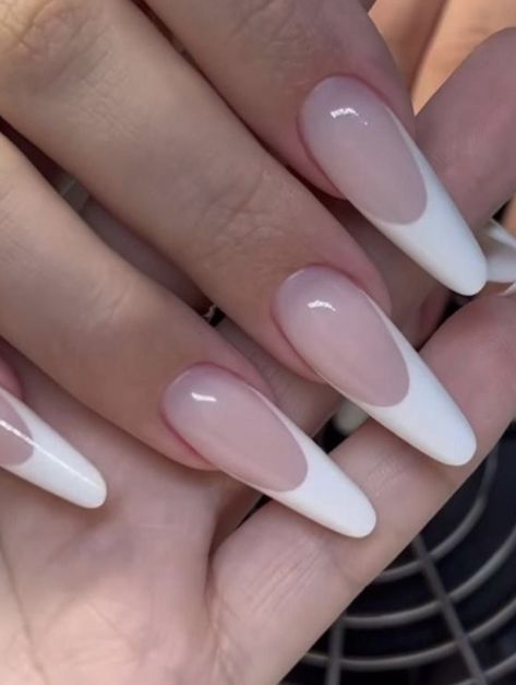 Long Oval French Tip Nails, Long Round Acrylic Nails, Long Almond French Tip, Long Round Nails, Rounded Acrylic Nails, White Coffin Nails, Angel Nails, January 2025, October Nails