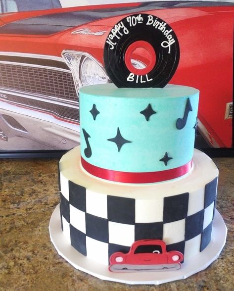 1950s Cake Ideas, 50s Birthday Cake, 60s Cake, 30s Birthday, Male Cakes, 75 Birthday, Grease Party, 50s Theme Parties, Buttercream Birthday Cake