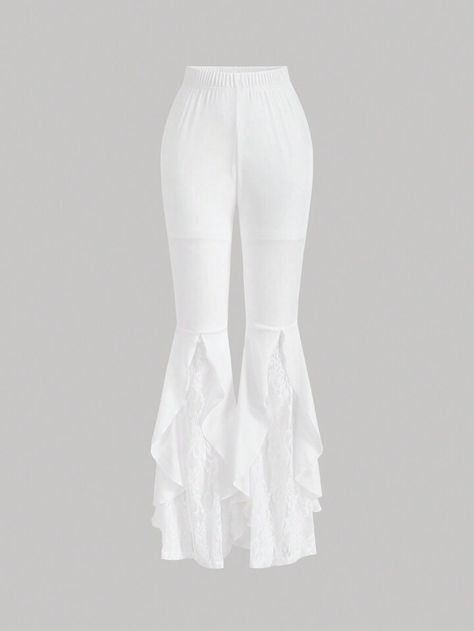 Get discounts for SHEIN MOD Contrast Lace Ruffle Trim Flare Leg Pants and find more styles you'll enjoy.✓Students get an extra 15% off.✓Free Shipping on orders over CA$39+ White Flare Pants, Big Sleeves, White Flares, Pretty Skirts, Lace Pants, Flare Leg Pants, Pants White, Lace Ruffle, Inspiration Mode