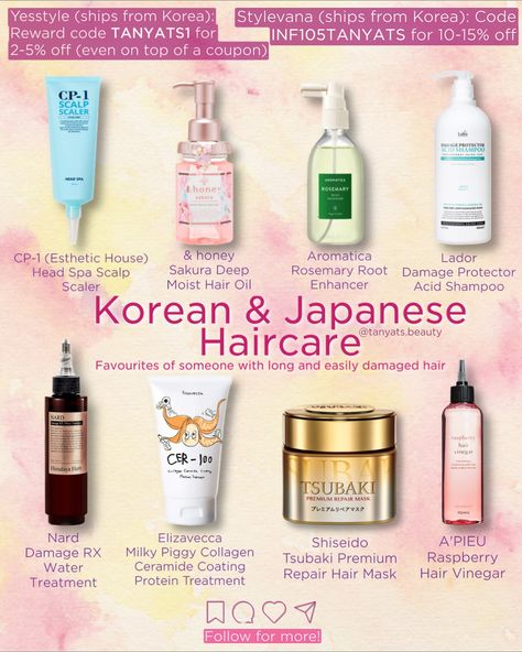 ⬇️ Here are my favourite haircare products from Korean and Japanese brands. All these are available at Yesstyle, Stylevana or Amazon. ✔️ Yesstyle — reward code TANYATS1 works on top of coupons even, and gives extra 2-5% ✔️ Stylevana — 10-15% off with code INF105TANYATS Tip: order only the items “in stock - ready to ship within 24 hours”, in this case the package arrives in 2 weeks max from Korea. And here are the short products’ reviews: ▫️ CP-1 (Esthetic House) Head Spa Scalp Scale... Best Korean Hair Products, Best Japanese Hair Products, Korean Haircare Products, Japanese Haircare Products, Japanese Hair Products, Hair Care Korean, Korean Hair Products, Japanese Haircare, Korean Hair Care Products