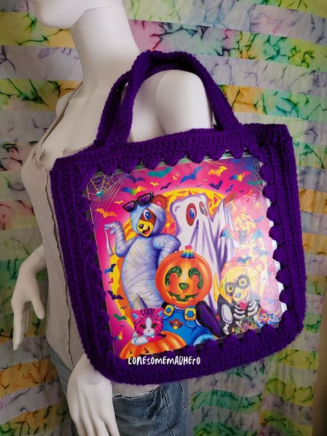 Lisa Frank crochet tote Halloween Lisa Frank Crochet, 90s Halloween, Lisa Frank, Crochet Tote, Cute Tote Bags, Goods And Services, Holiday Season, Crochet Patterns, Handmade Items