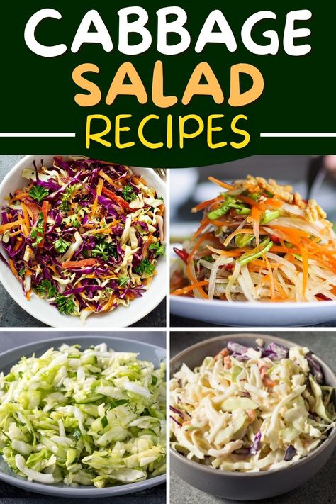 Try these cabbage salad recipes when you want a fresh, crunchy, healthy side dish! From coleslaw to Asian, Mediterranean, and Mexican versions, these simple salads are sure to be regulars in your rotation. Best Cabbage Salad Recipe, Korean Cabbage Salad, Salad Mix Recipes, Asian Slaw Salad, Chinese Cabbage Salad, Cabbage Side Dish, Simple Salads, Red Cabbage Salad, Mediterranean Diet Recipes Dinners