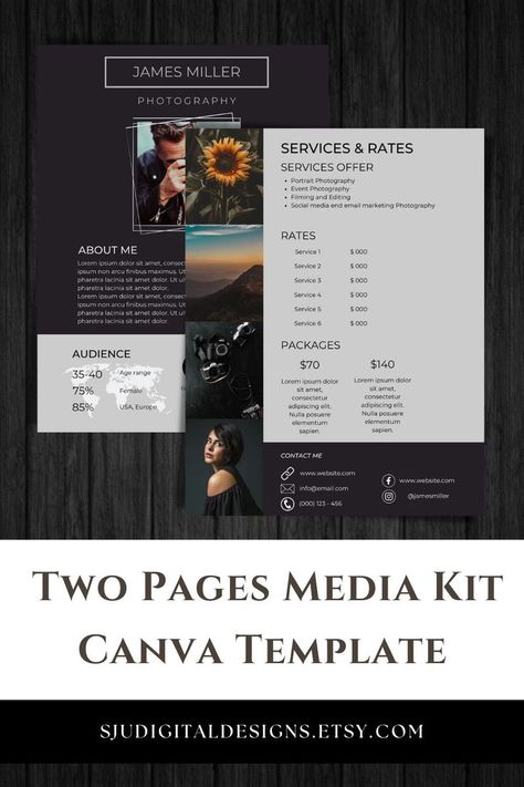 Photography Rates, Media Kit Template, Media Kit, Event Photography, Photography Services, Resume Templates, Canva Template, Email Marketing, Portrait Photography