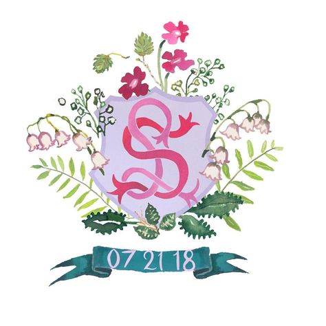 Happy Menocal, Crest Monogram, Monogram Painting, Wedding Crest, Bar Cart Decor, Sweetest Day, Personal Logo, Italian Wedding, Flower Illustration