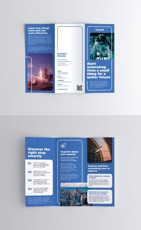 Informational Trifold Brochure #corporate #brochure #minimal #trifold #tri-fold #tech #innovation #blue Fold Brochure Design, Brochure Design Layouts, Brochure Graphic, Medical Brochure, Brochure Design Creative, 브로셔 디자인, Brochure Design Layout, Corporate Brochure Design, Trifold Brochure Design