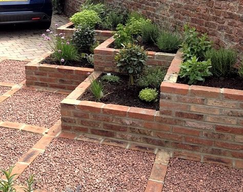 Raised Garden Bed Along Fence Landscaping Ideas, Tiered Brick Planter, Raised Brick Garden Beds, Brick Garden Bed, Brick Planters, Raised Garden Beds Ideas, Brick Raised Garden Beds, Garden Beds Ideas, Brick Raised Beds