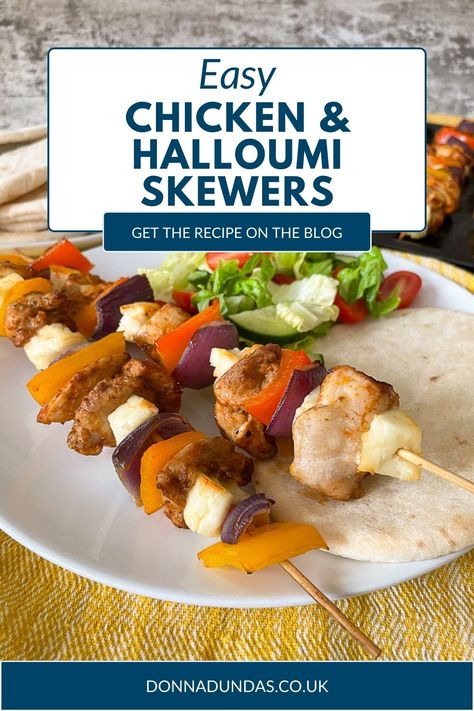 Chicken and halloumi skewers are colourful, delicious and super easy to cook whether you are grilling indoors or on a BBQ. Serve with simple sides for an easy family dinner. Chicken Halloumi Recipes, Chicken And Halloumi Recipes, Halloumi Skewers, Chicken And Halloumi, Simple Sides, Easy Family Dinner, Easy Cheap Dinners, Budget Friendly Dinner, Cheap Recipes