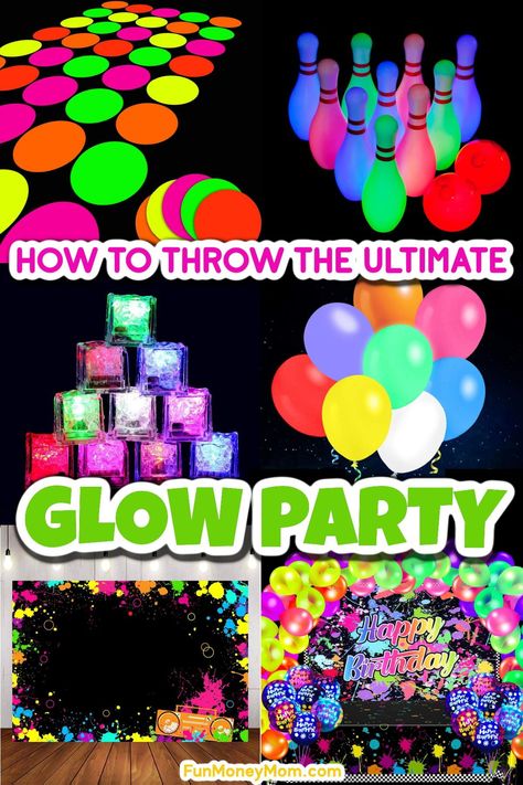 Want to throw the best ever Glow Party? From neon streamers to flashing ice cubes and so much more, here’s everything you need for an epic neon glow in the dark party! Glow Movie Party, Blacklight Glow Party, Glow Party Activities For Kids, Neon Glow School Dance, Glow In The Dark Shirt Ideas Diy, Glow In The Dark Swim Party, Glow Party Games For Teens, Glow Birthday Party Ideas For Kids, Glow In The Dark Party Ideas For Teens