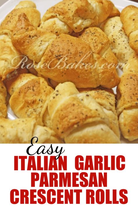 Easy Italian Garlic Parmesan Crescent Rolls #bread #rolls #easyrecipe Garlic Cresent Rolls Pillsbury, Crescent Roll Recipes Italian, Garlic Parmesan Crescent Rolls, Garlic Croissant Rolls, Garlic Crescent Roll Recipes, Crescent Roll Garlic Twists, Crescent Garlic Rolls, Crescent Roll Garlic Cheese Bread, Garlic Crescent Rolls Pillsbury