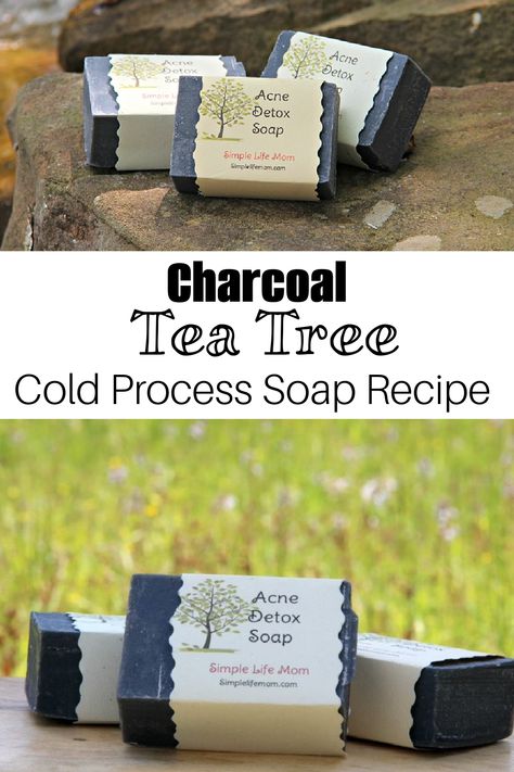 Amazing Charcoal Tea Tree Soap Recipe – cold process - Simple Life Mom Acne Soap Recipe, Charcoal Soap Recipe, Make Shampoo, How To Make Shampoo, Goat Milk Soap Recipe, Tea Tree Oil Soap, Shampoo Bar Recipe, Goat Milk Recipes, Homemade Soap Bars