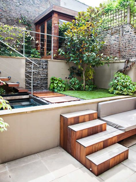 Small Patio Design, Courtyard Design, Small Courtyards, Home Garden Design, Water Walls, Small Houses, Small Garden Design, Roof Garden, Courtyard Garden