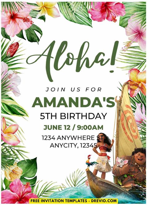 Cool (Easily Edit PDF Invitation) Moana Birthday Invitation Moana is totally trending for birthday parties, and let me tell you, it's a recipe for pure magic! Do you agree with me, moms? Now, I know what you're thinking: planning a whole party around a Disney ... Paper Palm Tree, Moana Birthday Invitation, Giraffe Birthday, Moana Birthday, Tropical Punch, Free Invitation Templates, Birthday Bash, 5th Birthday, How To Make Paper