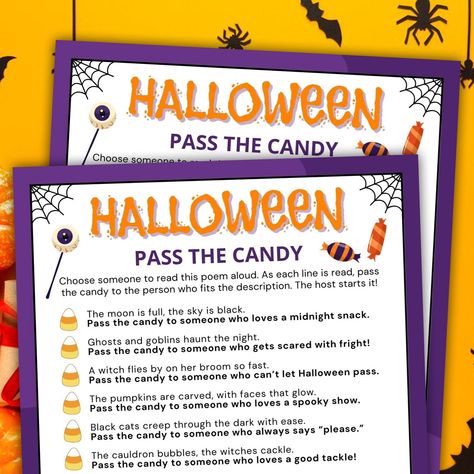 Halloween Pass the Candy Game | Fun Halloween Party Printable | Spooky Activity for Kids & Adults | Instant Download Game for Halloween Christmas Charades Game, Christmas Charades, Taboo Game, Pumpkin Games, Christmas Gift Exchange Games, Christmas Games For Adults, Finish The Lyrics, Charades Game, Treasure Hunt Games