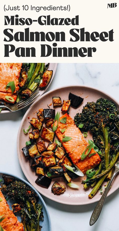 Salmon Eggplant, Dinner With Salmon, Veggie Sheet Pan, Ovulation Phase, Dizzy Cook, Mermaid Food, Miso Glazed Salmon, Delicious Salmon Recipes, Miso Salmon