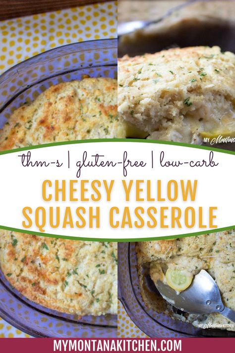 This easy Yellow Squash Casserole is filled with cheese and Italian seasonings, then topped with low carb biscuits. You can use it as a stand-alone vegetarian main dish, or as a side dish. It's a Trim Healthy Mama S Fuel and it's low carb, keto friendly, and gluten free! But it's so delicious that everyone at your table will love it! Try it with tonight's dinner. Low Carb Biscuits, Vegetarian Main Dish, Montana Kitchen, Low Carb Chicken Casserole, Summer Squash Casserole, Yellow Squash Casserole, Italian Seasonings, High Fat Low Carb Recipes, Keto Casseroles