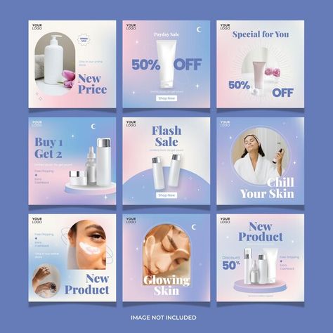 Graphic Design Skincare, Skincare Design Ideas, Skincare Social Media Design, Skincare Graphic Design, Product Template Design, Beauty Social Media Post, Instagram Ads Design, Instagram Grid Design, Instagram Feed Planner