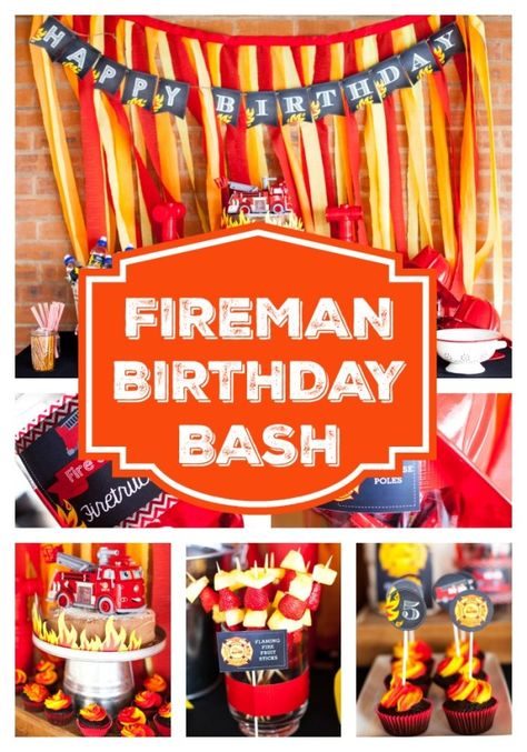 Awesome Fireman Birthday Party Ideas on www.prettymyparty.com. Fire Fighter Birthday Theme, Fireman Birthday Party Ideas, Fireman Birthday Party, Fireman Party, Firetruck Birthday Party, Fire Truck Party, Firefighter Party, Fireman Birthday, Birthday Party Design