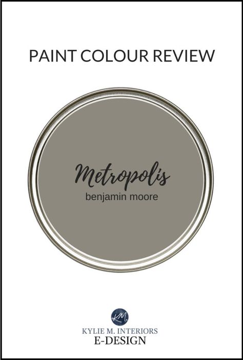 Learn all about Benjamin Moore Metropolis as Kylie M Interiors reviews this paint colour that is best for walls, feature walls, cabinets, island, exteriors and more! #kylieminteriors #metropolis #benjaminmoore #gray #graypaint #grey #paintedcabinets #bestpaintcolours #kyliemedesign #edesign #virtualdesign. Benjamin Moore Tweed Coat, Benjamin Moore Metropolis, Sherwin Williams Dovetail, Benjamin Moore Chelsea Gray, Popular Grey Paint Colors, Neutral Gray Paint, Island Colors, Kylie M Interiors, Warm Grey Paint Colors