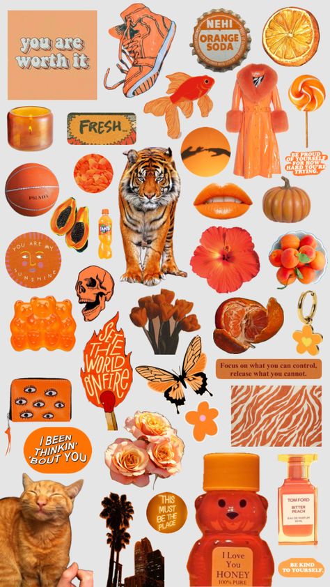 Orange Ideas For Collage, Orange Stickers, Ideas For Scrapbook, Collage Projects, I Love You Honey, Aesthetic Templates, Collage Journal, Aesthetic Template, For Scrapbook