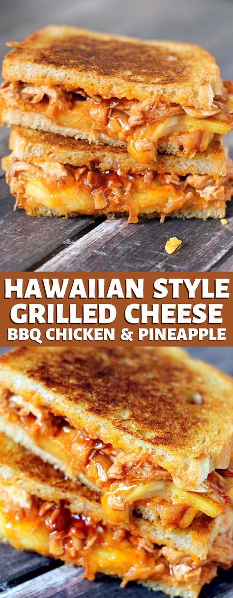 BBQ Chicken & Pineapple Grilled Cheese is the perfect ooey-gooey Hawaiian style grilled cheese sandwich. Delicious! Bbq Chicken And Pineapple, Pineapple Grilled Cheese, Chicken And Pineapple, Grilled Pineapple Chicken, Cheesy Sandwich, Chicken Pineapple, Sweet Bbq Sauce, Grilled Bbq Chicken, Healthy Protein Meals