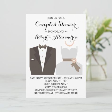 $ 3.08 | Couples Wedding Shower Bride & Groom - wedding shower, couples shower, bridal shower, wedding dress, wedding suit, bride and groom, wedding shower invitation, couples dress, couples suit, bridal shower invitation Bride And Groom Shower Invitations, Wedding Suit Bride, Wedding Shower Couples, Couples Dress, Suit Bride, Wedding Shower Invitation, Couple Wedding Shower, Wedding Shower Invitations, Shower Themes