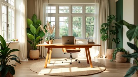 Transitional Home Office: 12 Inspiring Design Ideas Japandi Dining Room, Transitional Home Office, Organic Modern Kitchen, Home Office Design Ideas, Sleek Desk, Office Design Ideas, Modern Farmhouse Living, Transitional Home, Modern Farmhouse Living Room