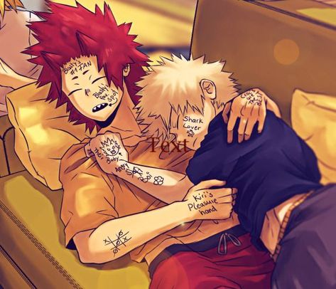 Kiribaku Fanart Cute Kiss, Bakukiri X Y/n, Bakugo Sleeping, Mha Kirishima, Mha Ships, Bakugo Katsuki Fanart Cute, Bakugou Manga, Anime Cupples, Anime Villians