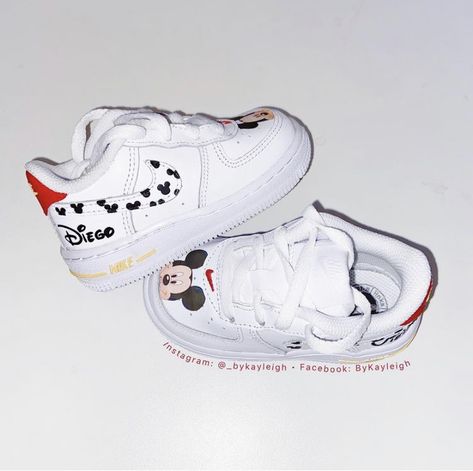 Babys mickey mouse custom air force 1 Cool Custom Air Force 1 Ideas, Mickey Mouse Sneakers, Mickey Mouse Air Force 1, Shoe Customization, Custom Baby Shoes, Air Force Birthday, Baby Boy Birthday Outfit, Mickey Mouse Party Decorations, Baddie Ideas