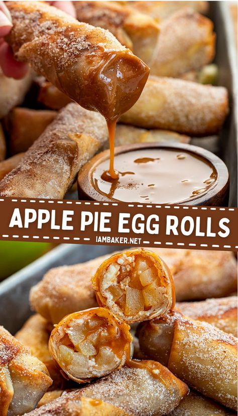 Apple Pie Egg Rolls, Fuji Apple, Egg Roll Recipes, Apple Dessert Recipes, Oreo Dessert, Sweet Snacks Recipes, Egg Roll, Fun Baking Recipes, Egg Rolls