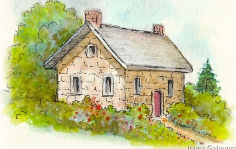 Home Paintings, House Drawings, Cottage Journal, Watercolor House Painting, Colouring Pics, Cottage Art, Stone Cottage, House Drawing, Water Colors