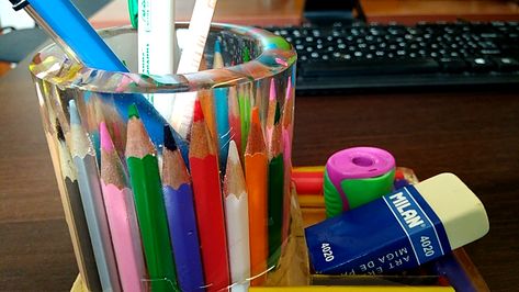 This pen holder is most complicated thing I've made from epoxy resin. By now. So the video is qite long, but interesting. This is the first not only beautiful, but also a useful craft. Also this is the first craft from pencils. In this video: - how to make a mold from a plastic bottle; - how to pour resin so that it does not boil; - how to make smooth edges; - How to make a very beautiful and useful exclusive craft from pencils and epoxy resin; Resin Pencil Holder, Resin Pen Holder Ideas, Artistic Ideas, Epoxy Resin Diy, Pencil Cup, Fluid Acrylic Painting, Diy Silicone Molds, Jewelry Making Tools, Fluid Acrylics