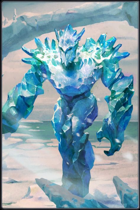 Ice Golem Fantasy Art, Ice Elemental Art, Ice Man Art, Snow Elemental, Crystal Golem, Ice Creature, Ice Golem, Ice Character, Ice Elemental